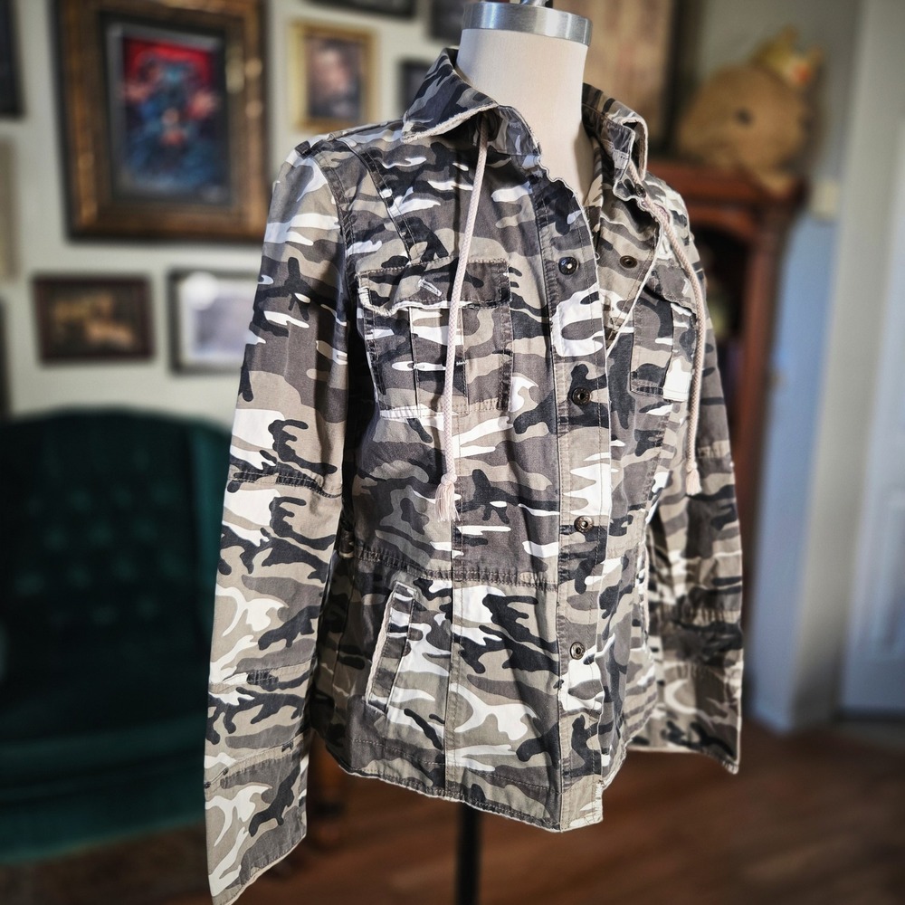 Rip Curl Camo Utility Jacket Womens XL Grey Camouflage Cotton Military Coat‎